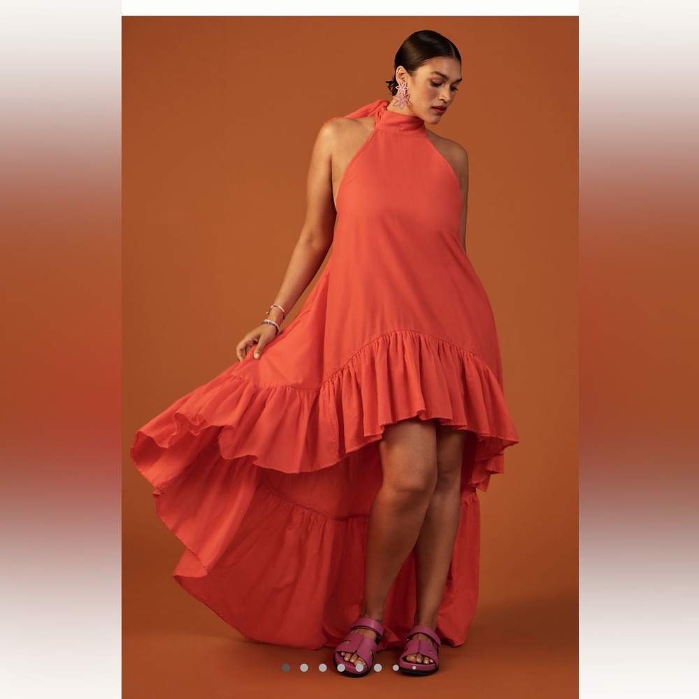 Erika Pena for Anthropologie High-Low Coral Dress M/L